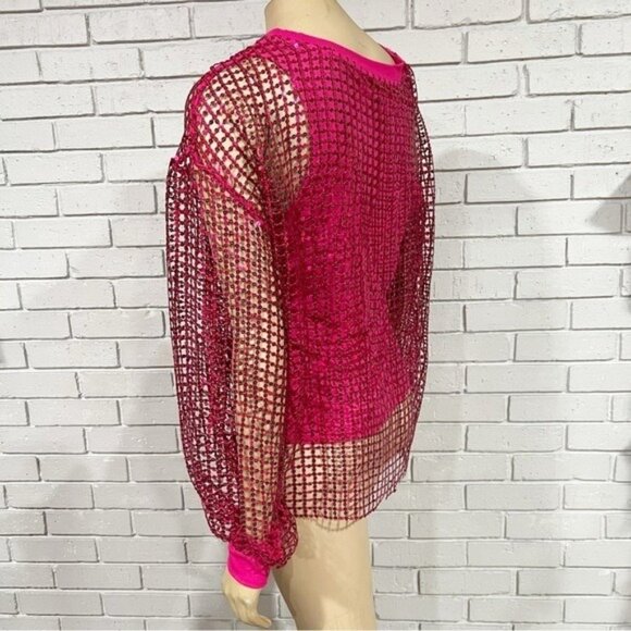 Anthropologie Pilcro Long‑Sleeve Sequin Top – Size L – Sparkle Mesh Blouse - Picture 5 of 8